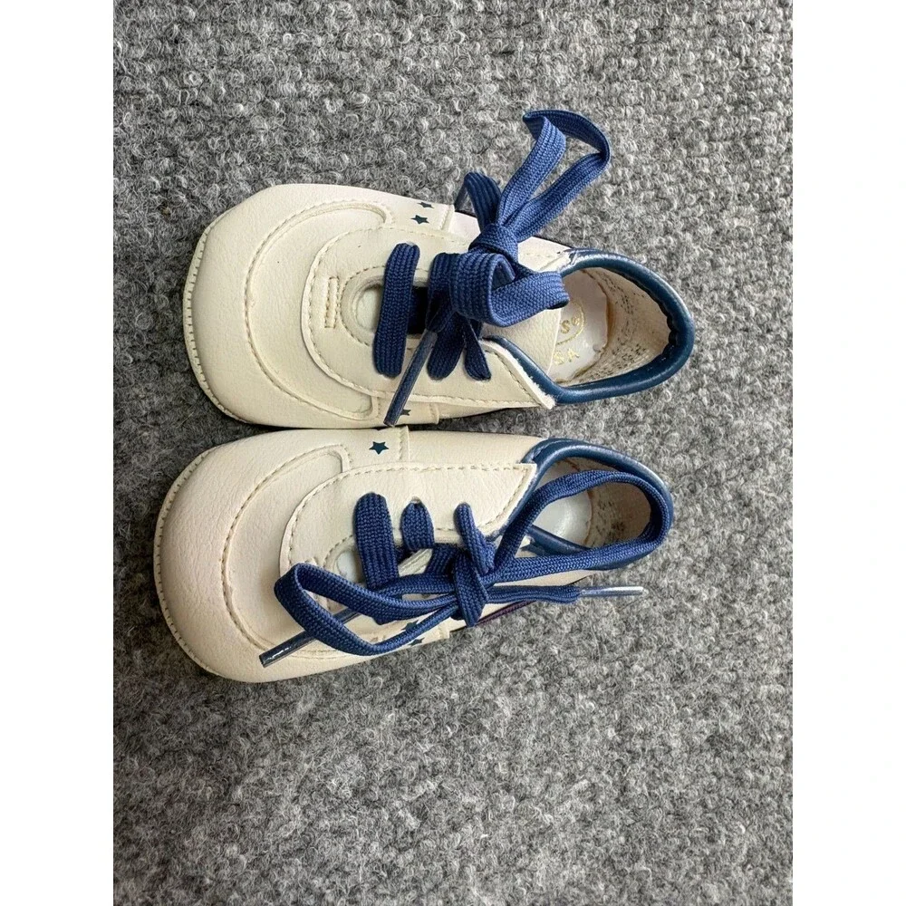 Wee Kids Vintage Infants Shoes Size 0 NEWBORN Boys 1990 Stars Made in USA Blue